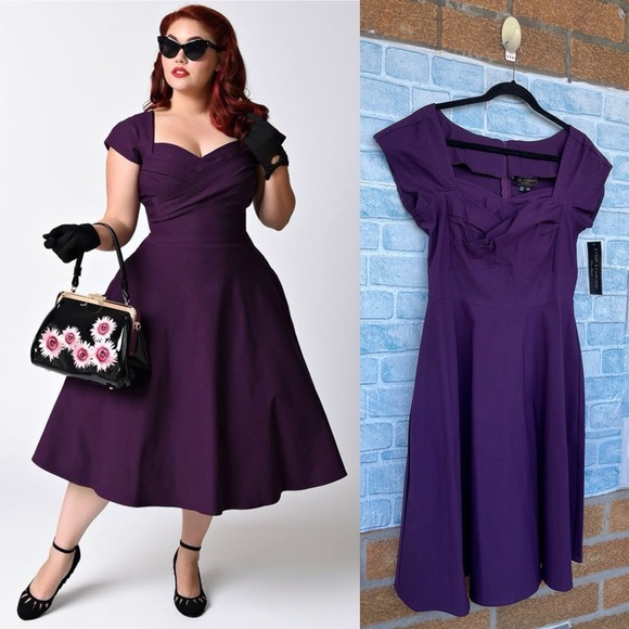 STOP STARING RETRO STYLE EGGPLANT COLOR DRESS SIZE 14 - Picture 2 of 15
